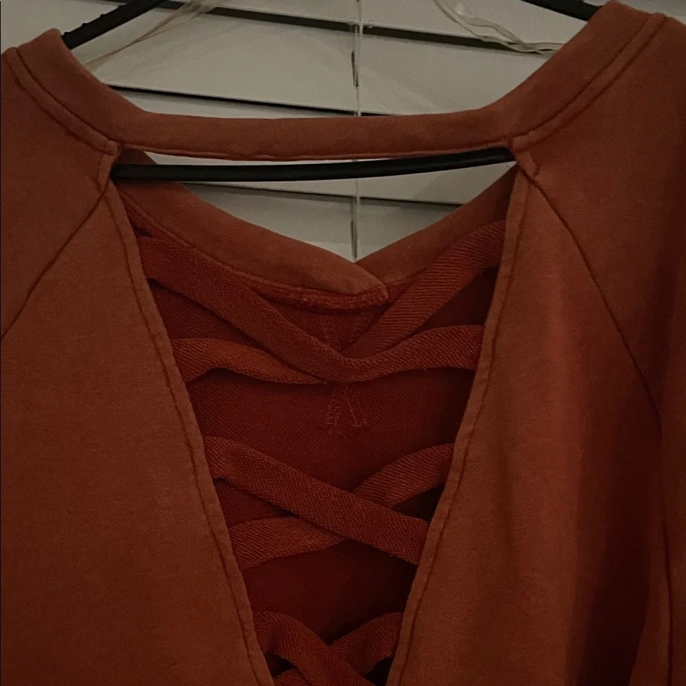 POL Rust Orange Lace-Up Back sweatshirt - Picture 2 of 15